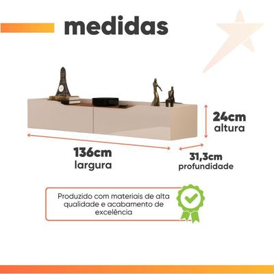 Rack Suspenso Para Painel Ou Até 55 Polegadas 1,36m 2 Gavetas Efraín Off White Off White