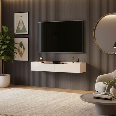 Rack Suspenso Para Painel Ou Até 55 Polegadas 1,36m 2 Gavetas Efraín Off White Off White