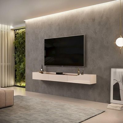 Rack Suspenso Para Painel Ou Até 75 Polegadas 2,18m 3 Gavetas Efraín Off White Off White