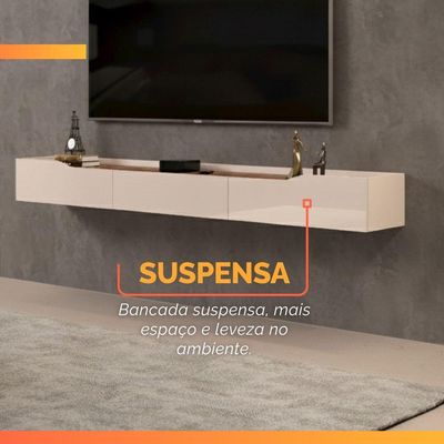 Rack Suspenso Para Painel Ou Até 75 Polegadas 2,18m 3 Gavetas Efraín Off White Off White