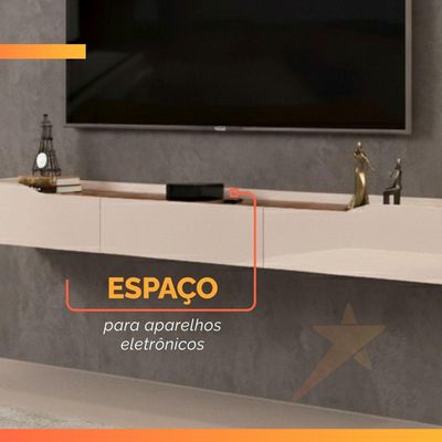 Rack Suspenso Para Painel Ou Até 75 Polegadas 2,18m 3 Gavetas Efraín Off White Off White