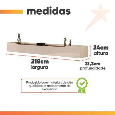 Rack Suspenso Para Painel Ou Até 75 Polegadas 2,18m 3 Gavetas Efraín Off White Off White