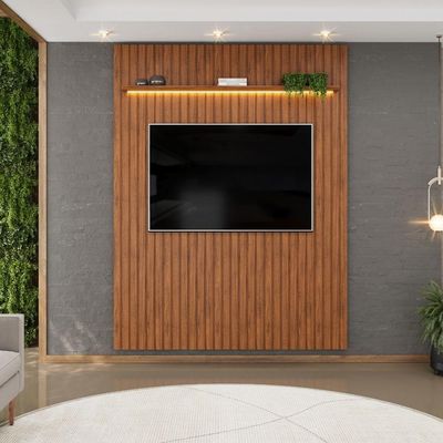 Painel Para Até 65 Polegadas 1,83m Ripado Autêntico Com Led E Prateleira Montreal Madeirado Madeirado