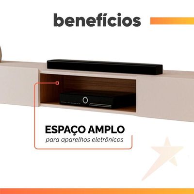Rack Suspenso Para Painel Ou Tv Até 75 Polegadas 2,10m 2 Portas Com Nicho Montreal Off White