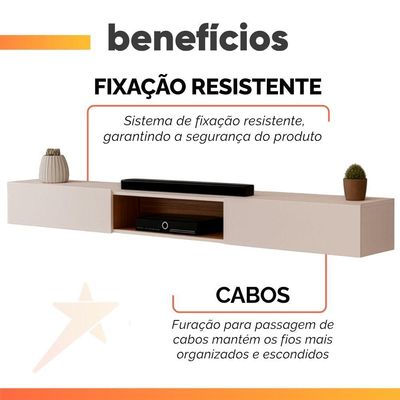 Rack Suspenso Para Painel Ou Tv Até 75 Polegadas 2,10m 2 Portas Com Nicho Montreal Off White