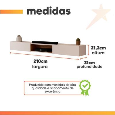 Rack Suspenso Para Painel Ou Tv Até 75 Polegadas 2,10m 2 Portas Com Nicho Montreal Off White
