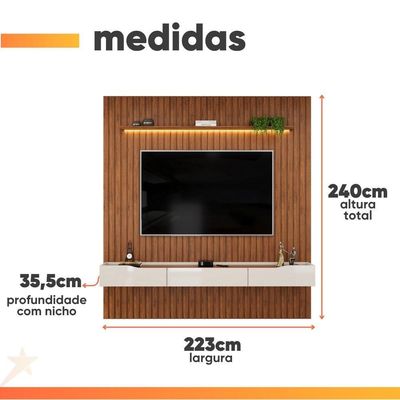 Painel P/ Tv Até 65 Polegadas Ripado Autêntico Com Led Montreal Com Nicho Efraín Madeirado/off White