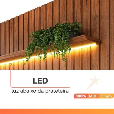 Painel Para Tv Até 65" 1,83m Ripado com Led Montreal com Nicho Madeirado/Off White