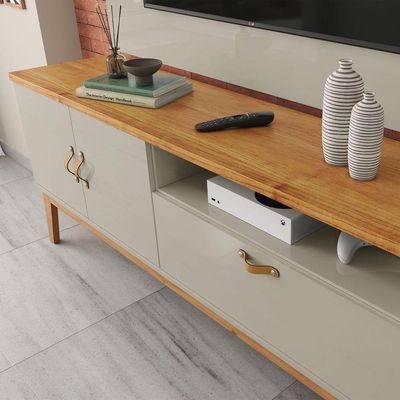 Rack Estante Sirius 3 Portas Para Tv Até 60 Polegadas Off White Com Cinamomo
