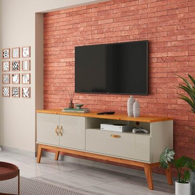 Rack Estante Sirius 3 Portas Para Tv Até 60 Polegadas Off White Com Cinamomo