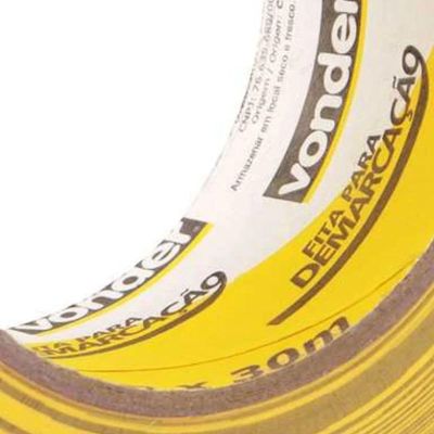 Fita Demarcação Adesiva 100mm X 30m Zebrada Vonder Sinalização Preta E Amarela Isolamento Segurança
