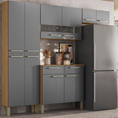 Cozinha Com Balcao Nala 222 Cm Freijo Gris Ktp Freijo Gris