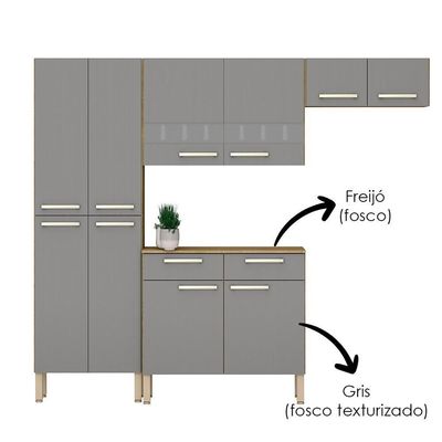 Cozinha Com Balcao Nala 222 Cm Freijo Gris Ktp Freijo Gris