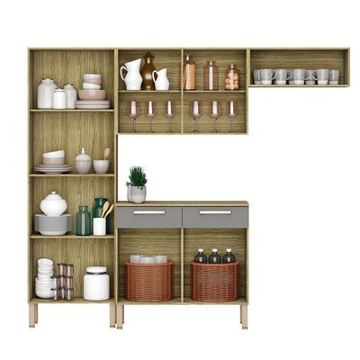 Cozinha Com Balcao Nala 222 Cm Freijo Gris Ktp Freijo Gris
