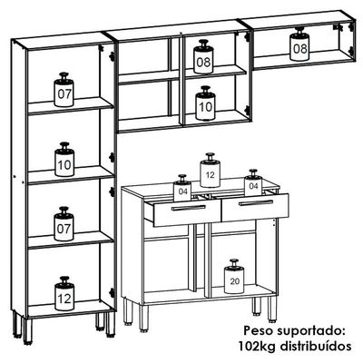 Cozinha Com Balcao Nala 222 Cm Freijo Gris Ktp Freijo Gris