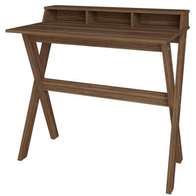 Mesa Para Escritório Escrivaninha Home Office Itália A02 Nogal - Lyam Decor