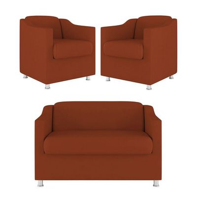 Kit Sofá Namoradeira + 02 Poltrona Tilla Recepção Sala Suede terracota