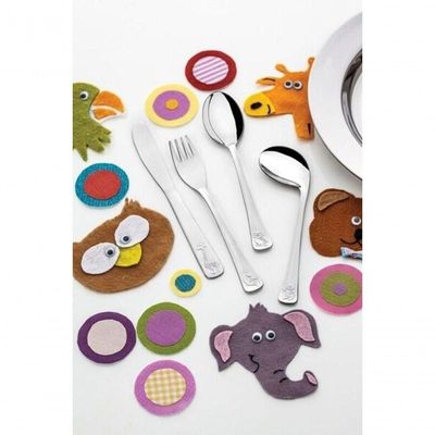 Jogo De Talheres Infantil Tramontina Baby Friends Em Inox Com Desenho Alto Relevo 4 Peças