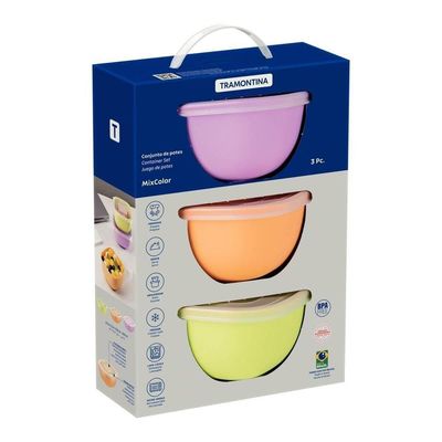 Jogo De Potes Tramontina Mixcolor 3 Peças 600ml Colorido