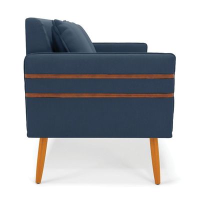 Namoradeira 02 Lugares Mari Suede Pés Palito Castanho - D'rossi Cor Azul Marinho