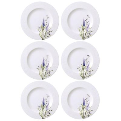 Jogo 6 Pratos Sobremesa 21cm em Porcelana Tramontina Pratinho Servir Doces Tortas Decorado Lilla