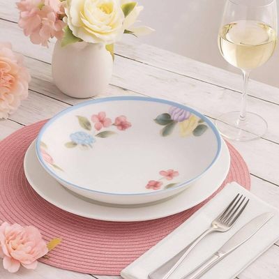 Aparelho de Jantar Aura Tramontina 16 Pçs Porcelana Decorada Pratos Rasos Sobremesa Xícara Pires