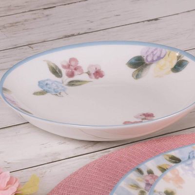 Aparelho de Jantar Aura Tramontina 16 Pçs Porcelana Decorada Pratos Rasos Sobremesa Xícara Pires