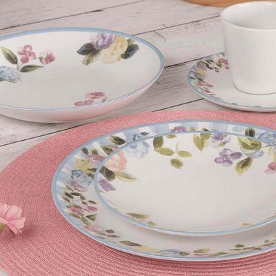Aparelho de Jantar Aura Tramontina 16 Pçs Porcelana Decorada Pratos Rasos Sobremesa Xícara Pires
