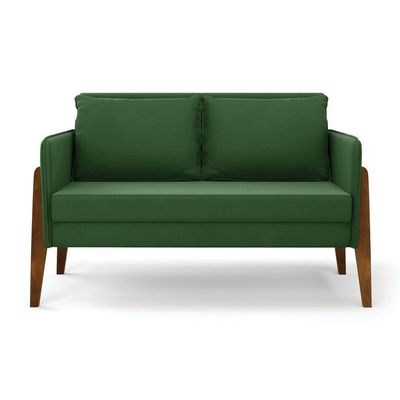 Namoradeira 2 Lugares Lana Suede Verde Base De Madeira - D'rossi