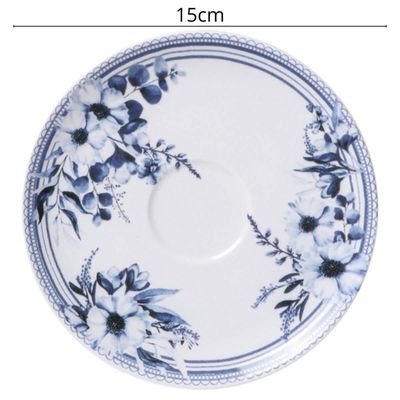 Xícara e Pires de Chá Tramontina Azzura 250ml em Porcelana Decorada Servir Café 2 Peças