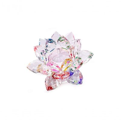 Enfeite Escultura De Vidro Flor De Lotus De 8cm Com Base Espelhada Led Rgb Enfeite De Crista Colorido