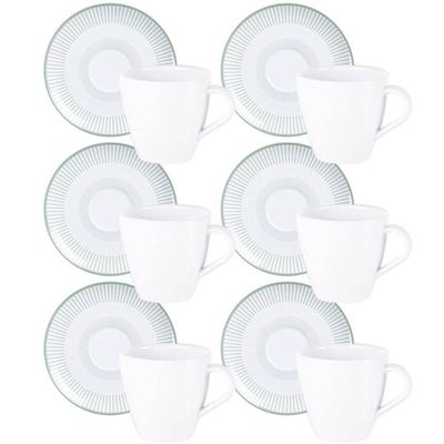 Conjunto 12 Peças Xícaras e Pires de Chá em Porcelana 200ml Tramontina Lineare Mesa Posta Café