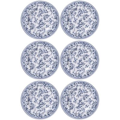 Jogo 6 Pratos Sobremesa 21cm Tramontina Azzura em Porcelana Decorada Servir Tortas Doces
