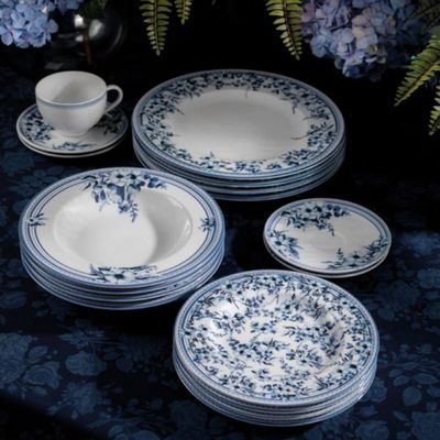 Jogo 6 Pratos Sobremesa 21cm Tramontina Azzura em Porcelana Decorada Servir Tortas Doces
