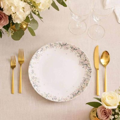 Jogo 12 Pratos Rasos de Jantar em Porcelana 25cm Tramontina Fogli Mesa Posta Restaurante Buffet
