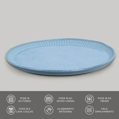 Conjunto 8 Peças Pratos Rasos Fundos Bio Breeze Porto Brasil Cerâmica Azul Mesa Posta