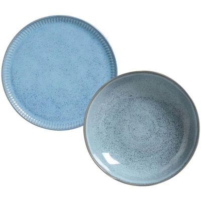 Conjunto 8 Peças Pratos Rasos Fundos Bio Breeze Porto Brasil Cerâmica Azul Mesa Posta