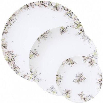 Jogo de Pratos Fogli Tramontina 12 Peças Porcelana Decorada Rasos Fundos Sobremesa
