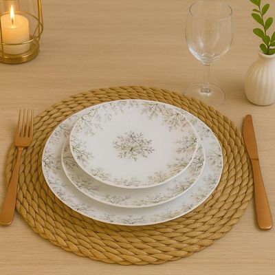 Jogo de Pratos Fogli Tramontina 12 Peças Porcelana Decorada Rasos Fundos Sobremesa