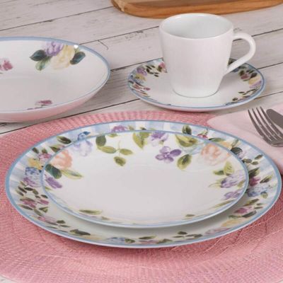 Aparelho de Jantar 30 Pçs Porcelana Decorada Tramontina Aura Pratos Xícaras e Pires 6 Pessoas