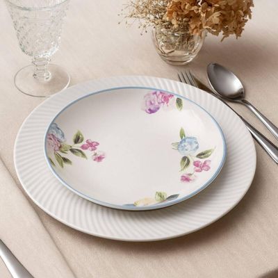 Aparelho de Jantar 30 Pçs Porcelana Decorada Tramontina Aura Pratos Xícaras e Pires 6 Pessoas