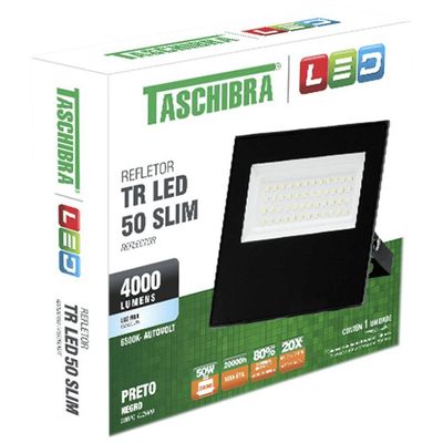 Refletor Tr Led Com 50 Watts Slim 6500k Preto - 15030093-02 - Taschibra