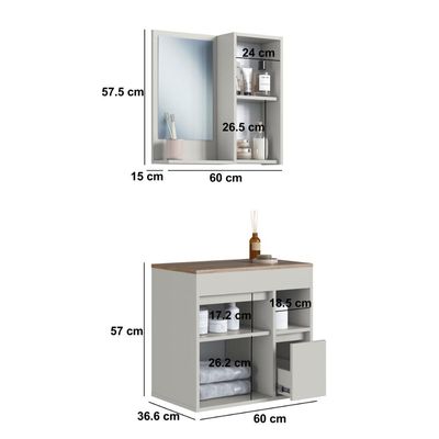 Conjunto para Banheiro Gabinete Suspenso 60 Bahamas com Espelheira Arenas