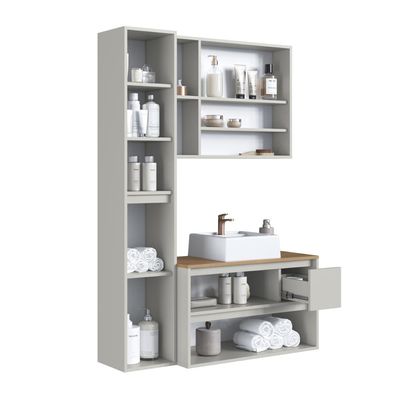 Conjunto para Banheiro 108cm com 3 Peças Gabinete Suspenso Belarus Arenas com Cuba Branca