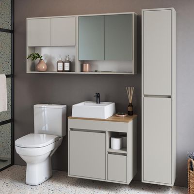 Conjunto para Banheiro 148cm com 4 Peças Gabinete Suspenso Bangladesh Arenas com Cuba Branca