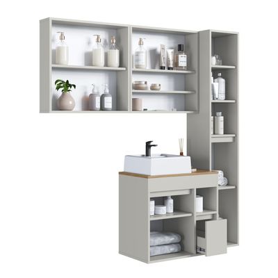 Conjunto para Banheiro 148cm com 4 Peças Gabinete Suspenso Bangladesh Arenas com Cuba Branca