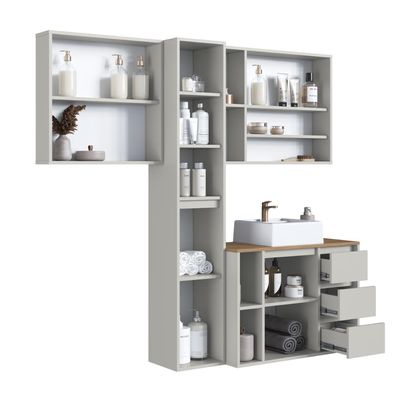 Conjunto para Banheiro 168cm com 4 Peças Gabinete Suspenso Belagavi Arenas com Cuba Branca