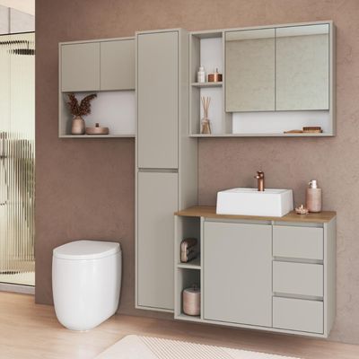 Conjunto para Banheiro 168cm com 4 Peças Gabinete Suspenso Belagavi Arenas com Cuba Branca