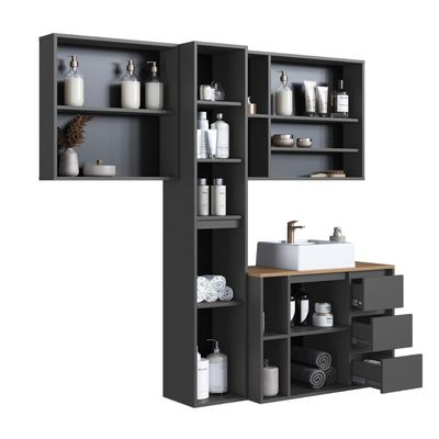 Conjunto para Banheiro 168cm com 4 Peças Gabinete Suspenso Belagavi Grafite com Cuba Branca