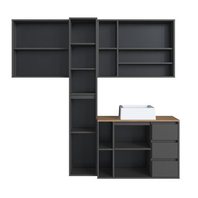 Conjunto para Banheiro 168cm com 4 Peças Gabinete Suspenso Belagavi Grafite com Cuba Branca